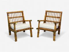  Vivai del Sud Vivai del Sud attr Indian Cane Wicker Brass Lounge Chairs Italy 1970s - 4244594