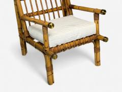  Vivai del Sud Vivai del Sud attr Indian Cane Wicker Brass Lounge Chairs Italy 1970s - 4244601