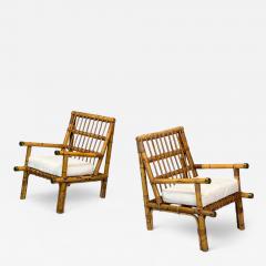  Vivai del Sud Vivai del Sud attr Indian Cane Wicker Brass Lounge Chairs Italy 1970s - 4247149