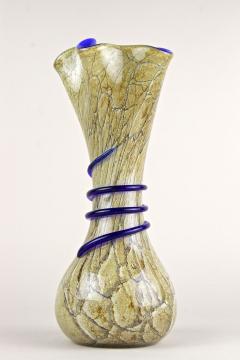  Vivarini Mid Century Modern Murano Glass Vase With Blue Glass Thread Italy ca 1970s - 3681354