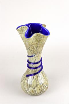  Vivarini Mid Century Modern Murano Glass Vase With Blue Glass Thread Italy ca 1970s - 3681356
