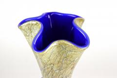  Vivarini Mid Century Modern Murano Glass Vase With Blue Glass Thread Italy ca 1970s - 3681357