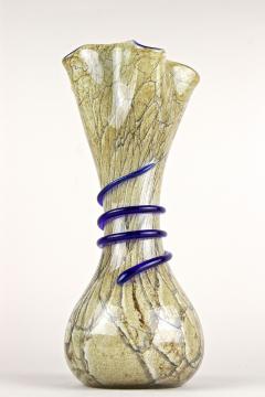  Vivarini Mid Century Modern Murano Glass Vase With Blue Glass Thread Italy ca 1970s - 3681362