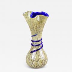  Vivarini Mid Century Modern Murano Glass Vase With Blue Glass Thread Italy ca 1970s - 3683313
