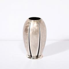  WMF Ikora Art Deco WMF Ikora Textural Silver Plated Vase W Jet Black Linear Detailing - 3645438