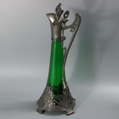  WMF W rttembergische Metallwarenfabrik W M F Art Nouveau WMF Claret Jug with Green Glass Liner - 4398207