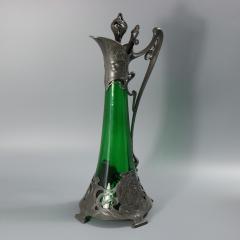  WMF W rttembergische Metallwarenfabrik W M F Art Nouveau WMF Claret Jug with Green Glass Liner - 4398213