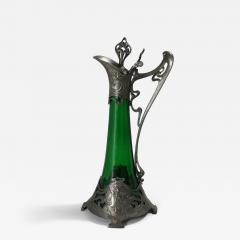  WMF W rttembergische Metallwarenfabrik W M F Art Nouveau WMF Claret Jug with Green Glass Liner - 4399507