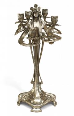  WMF W rttembergische Metallwarenfabrik W M F Pair of Art Nouveau Silvered Pewter Figural Candelabras - 4197426