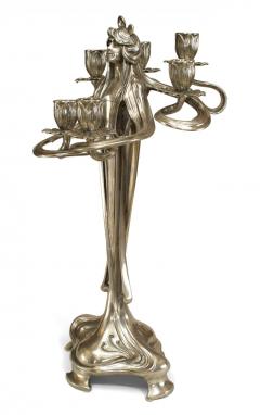  WMF W rttembergische Metallwarenfabrik W M F Pair of Art Nouveau Silvered Pewter Figural Candelabras - 4197428