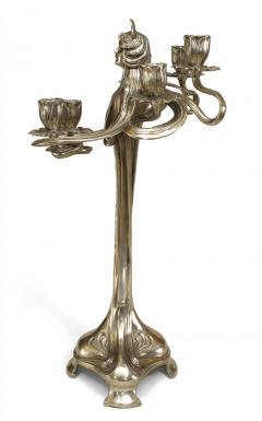  WMF W rttembergische Metallwarenfabrik W M F Pair of Art Nouveau Silvered Pewter Figural Candelabras - 4197429