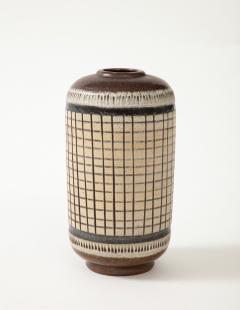  Wall kra AB Brown Black Cream Glazed Vase Grid Pattern Wall kra Sweden 1950 signed - 3106440