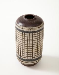  Wall kra AB Brown Black Cream Glazed Vase Grid Pattern Wall kra Sweden 1950 signed - 3106443