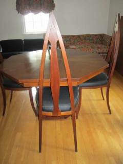  Walter Wabash Set of 4 Mid Century Modern Cathedral Style Walnut Dining Chairs - 3068995