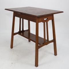  Waring Gillow Arts Crafts side table with oblong chequered inlaid top curved aprons below  - 4186195
