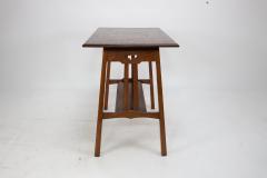  Waring Gillow Arts Crafts side table with oblong chequered inlaid top curved aprons below  - 4186211
