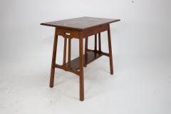  Waring Gillow Arts Crafts side table with oblong chequered inlaid top curved aprons below  - 4186221