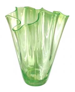  Wave Murano Glass Shapely Pair of Murano Art Deco Chartreuse Glass Handkerchief Vases - 1631546