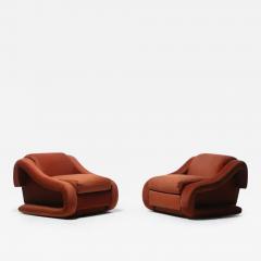  Weiman Monumental Post Modern Pair of Weiman Lounge Chairs in Marmalade Orange Fabric - 3496514