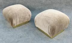  Weiman Preview Furniture Pair Reupholstered Lichen Mohair Karl Springer Style Poufs or Ottomans by Weiman - 3253848