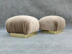  Weiman Preview Furniture Pair Reupholstered Lichen Mohair Karl Springer Style Poufs or Ottomans by Weiman - 3253856
