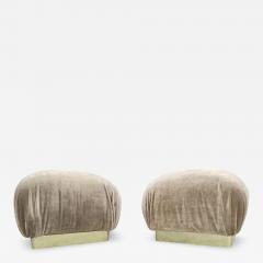  Weiman Preview Furniture Pair Reupholstered Lichen Mohair Karl Springer Style Poufs or Ottomans by Weiman - 3254793