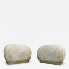  Weiman Preview Furniture Pair of Karl Springer Style Poufs or Ottomans by Weiman in Floral Pattern - 3254796