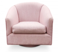 Weiman Preview Furniture Post Modern Pair Barrel Form Pink Upholstered Swivel Lounge Chairs 1980s - 3070142