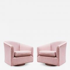  Weiman Preview Furniture Post Modern Pair Barrel Form Pink Upholstered Swivel Lounge Chairs 1980s - 3074671