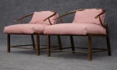  Weiman Warren Lloyd Pair of Warren Lloyd for Mastercraft Brass Pink Fabric Empress Lounge Chairs - 3511353