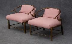  Weiman Warren Lloyd Pair of Warren Lloyd for Mastercraft Brass Pink Fabric Empress Lounge Chairs - 3511357