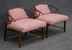  Weiman Warren Lloyd Pair of Warren Lloyd for Mastercraft Brass Pink Fabric Empress Lounge Chairs - 3511411