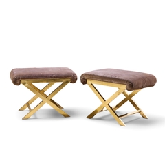  Weiman Warren Lloyd Warren Lloyd for Weiman Mid Century Brass X Base Stools Pair - 4751466