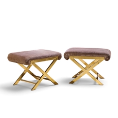  Weiman Warren Lloyd Warren Lloyd for Weiman Mid Century Brass X Base Stools Pair - 4751470