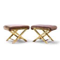  Weiman Warren Lloyd Warren Lloyd for Weiman Mid Century Brass X Base Stools Pair - 4751701