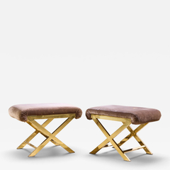  Weiman Warren Lloyd Warren Lloyd for Weiman Mid Century Brass X Base Stools Pair - 4751775