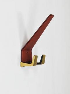  Werkst tte Carl Aub ck 4 Carl Aub ck Style Mid Century Brass Leather Wall Coat Hooks Austria 1950s - 4070175