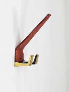  Werkst tte Carl Aub ck 4 Carl Aub ck Style Mid Century Brass Leather Wall Coat Hooks Austria 1950s - 4070177