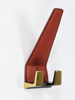  Werkst tte Carl Aub ck 4 Carl Aub ck Style Mid Century Brass Leather Wall Coat Hooks Austria 1950s - 4070182