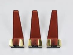  Werkst tte Carl Aub ck 4 Carl Aub ck Style Mid Century Brass Leather Wall Coat Hooks Austria 1950s - 4070250