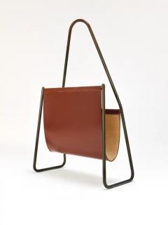  Werkst tte Carl Aub ck Carl Aub ck II Midcentury Magazine Rack Brass Brown Leather Vintage Austria - 4064485