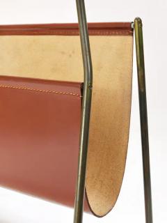  Werkst tte Carl Aub ck Carl Aub ck II Midcentury Magazine Rack Brass Brown Leather Vintage Austria - 4064489