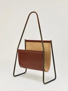  Werkst tte Carl Aub ck Carl Aub ck II Midcentury Magazine Rack Brass Brown Leather Vintage Austria - 4064566