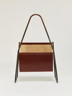  Werkst tte Carl Aub ck Carl Aub ck II Midcentury Magazine Rack Brass Brown Leather Vintage Austria - 4064567