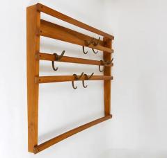  Werkst tte Carl Aub ck Carl Aub ck Mid Century Coat Rack Beech Wardrobe with 7 Brass Hooks 1950s - 4058156