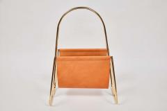 Werkst tte Carl Aub ck Carl Aubo ck Model 4488 Cognac Leather and Brass Magazine Rack - 1896257
