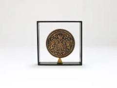  Werkst tte Carl Aub ck Carl Aubock Iron Brass Coin Medal Midcentury Bookend Austria 1970s - 4064595