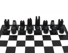  Werkst tte Carl Aub ck Carl Aubock Modernist Cast Iron Chess Game Set with Handmade Leather Board - 4058147