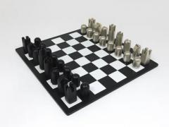  Werkst tte Carl Aub ck Carl Aubock Modernist Cast Iron Chess Game Set with Handmade Leather Board - 4058151