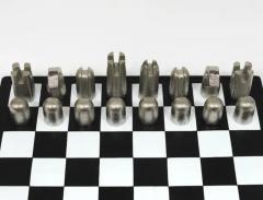  Werkst tte Carl Aub ck Carl Aubock Modernist Cast Iron Chess Game Set with Handmade Leather Board - 4058152